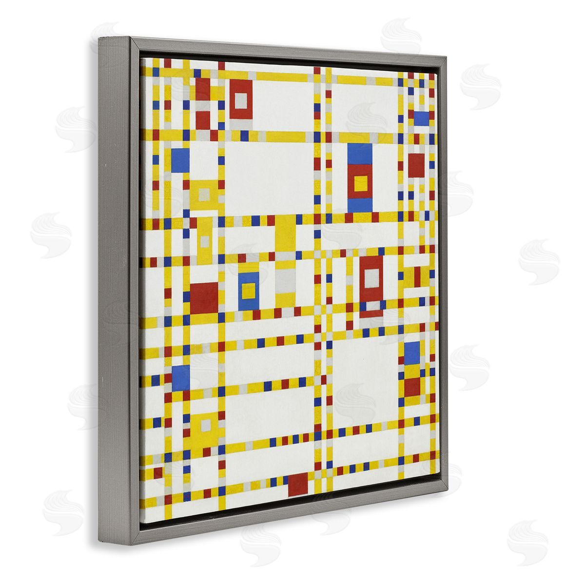 one1000paintings Broadway Boogie Woogie Piet Mondrian Classic Abstract Painting Gray Floating Frame Canvas Wall Art Print
