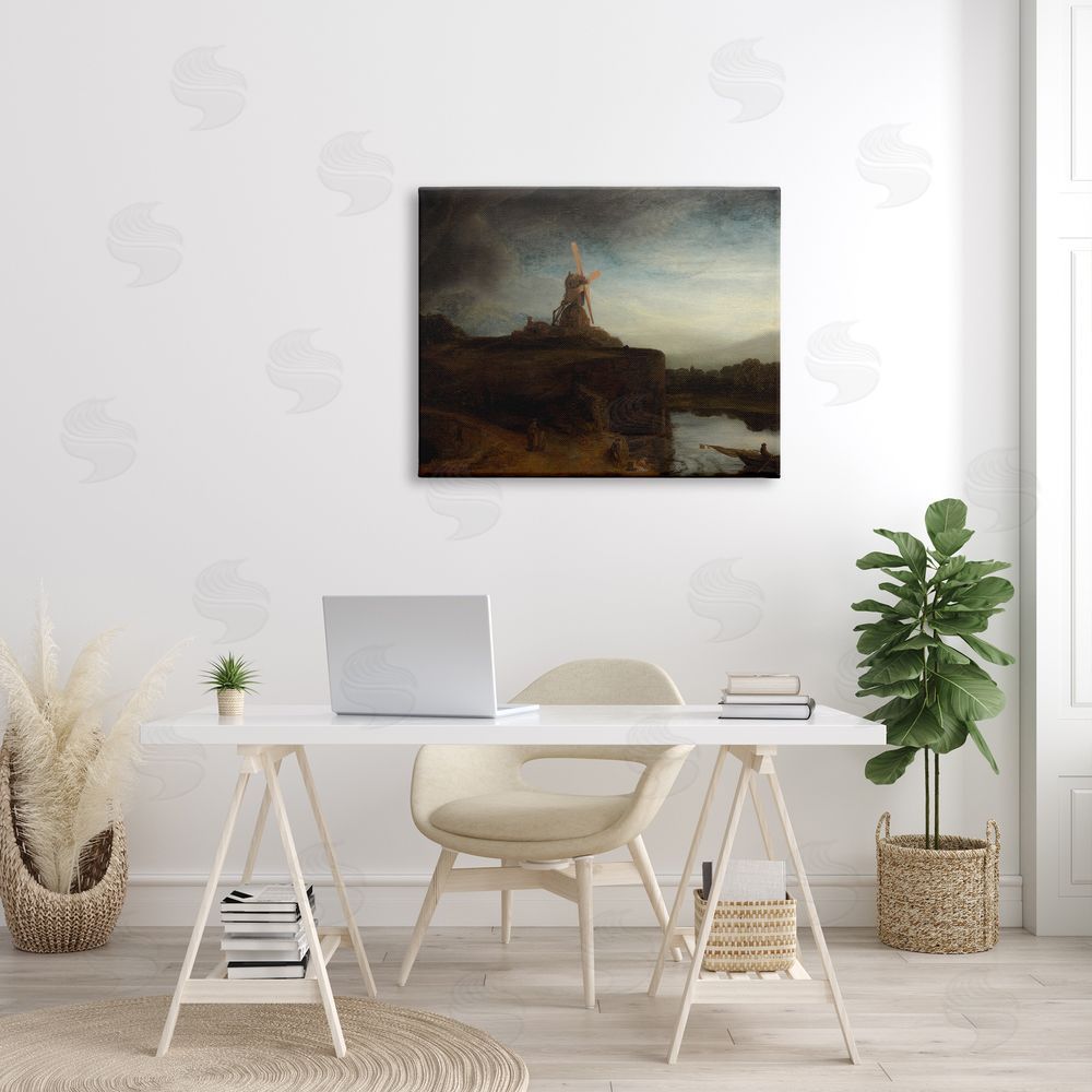one1000paintings The Mill Rembrandt van Rijn Classical Landscape Painting Canvas Wall Art Print in Room