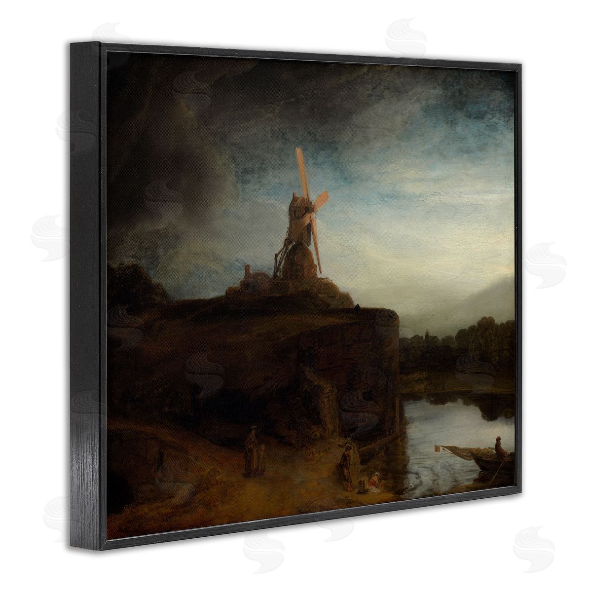 one1000paintings The Mill Rembrandt van Rijn Classical Landscape Painting Black Framed Giclee Wall Art Print