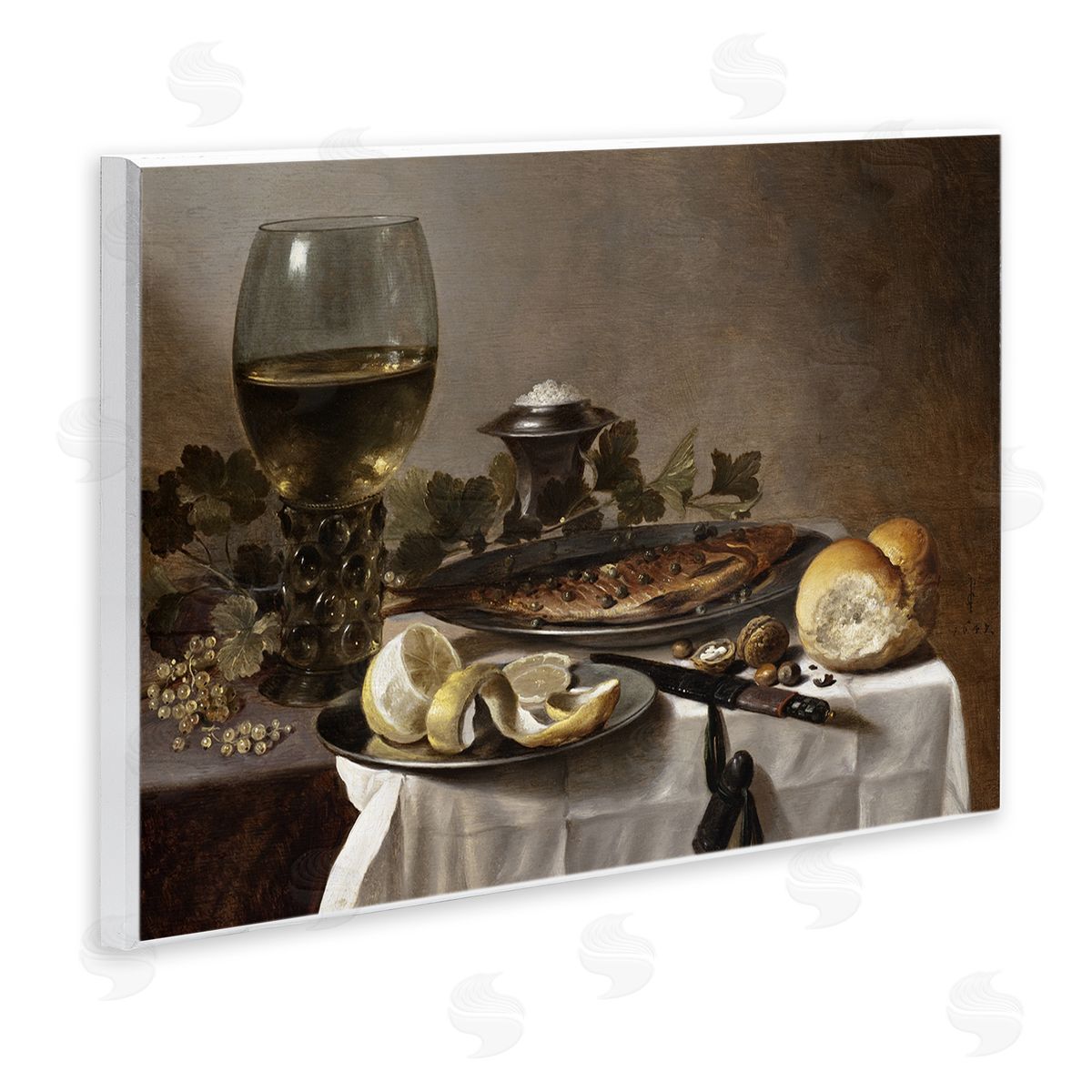 one1000paintings Still Life with Herring Wine and Bread Pieter Claesz Painting Wall Plaque Art Print