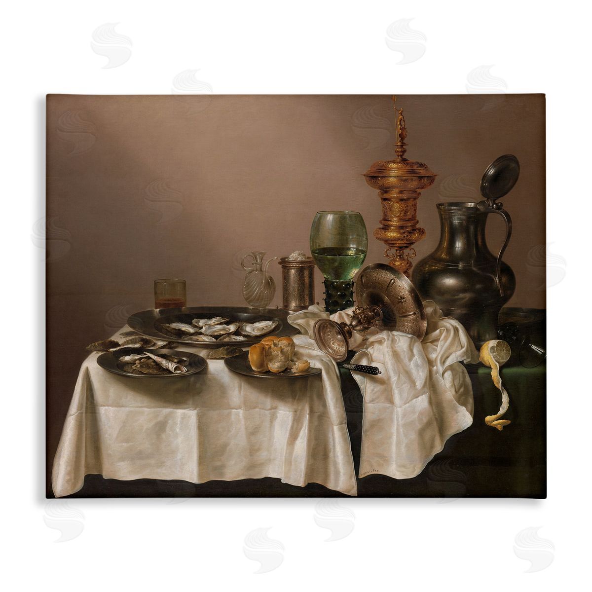 one1000paintings Still Life with Gilt Cup Willem Claesz Classic Painting Stretched Canvas Wall Art Print