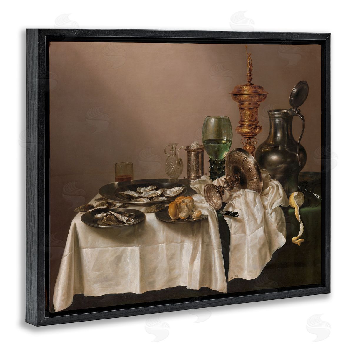 one1000paintings Still Life with Gilt Cup Willem Claesz Classic Painting Black Floating Frame Canvas Wall Art Print