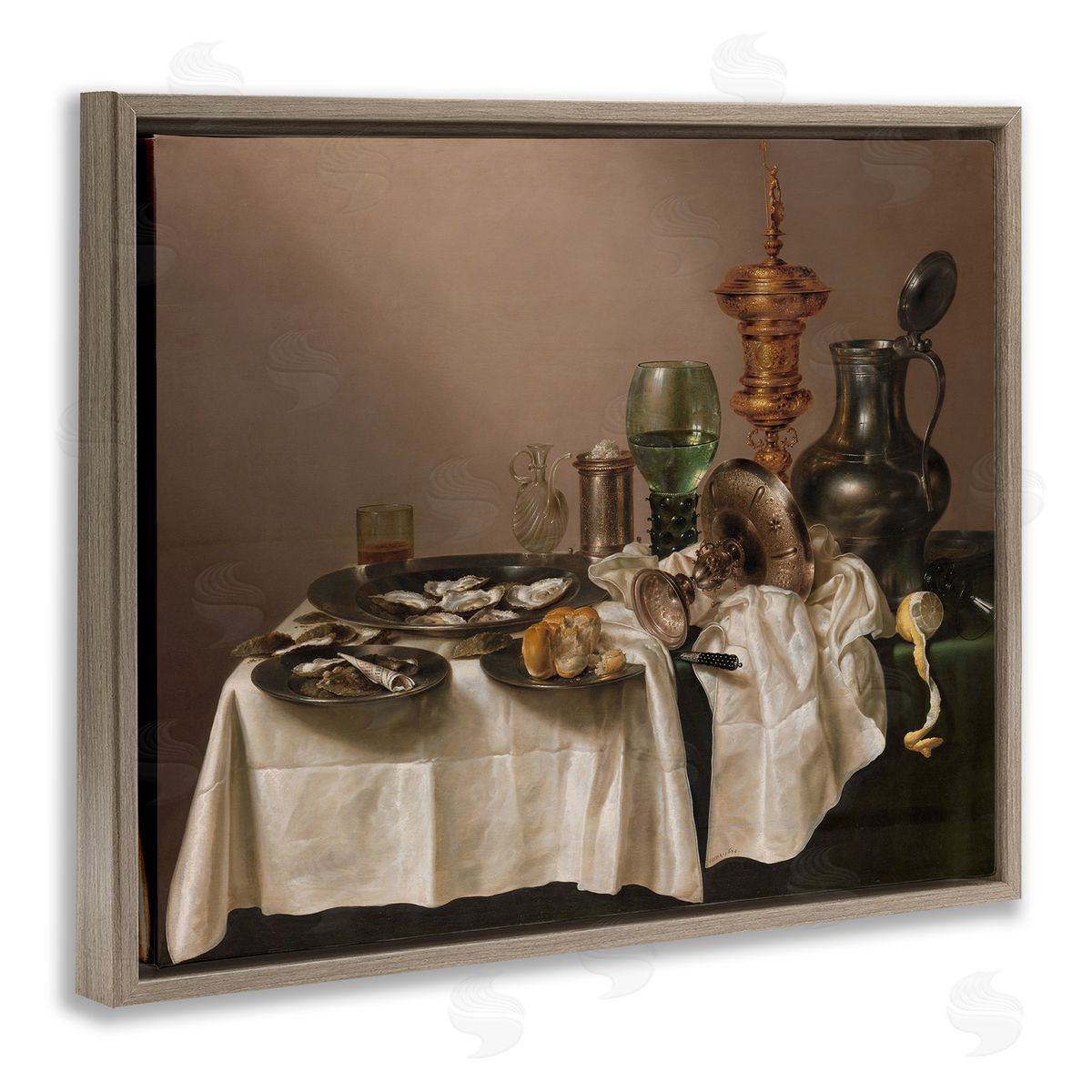 one1000paintings Still Life with Gilt Cup Willem Claesz Classic Painting Brown Floating Frame Canvas Wall Art Print