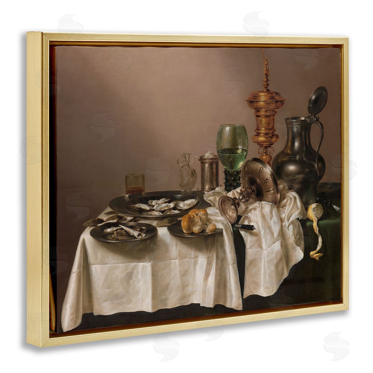 one1000paintings Still Life with Gilt Cup Willem Claesz Classic Painting Gold Floating Frame Canvas Wall Art Print
