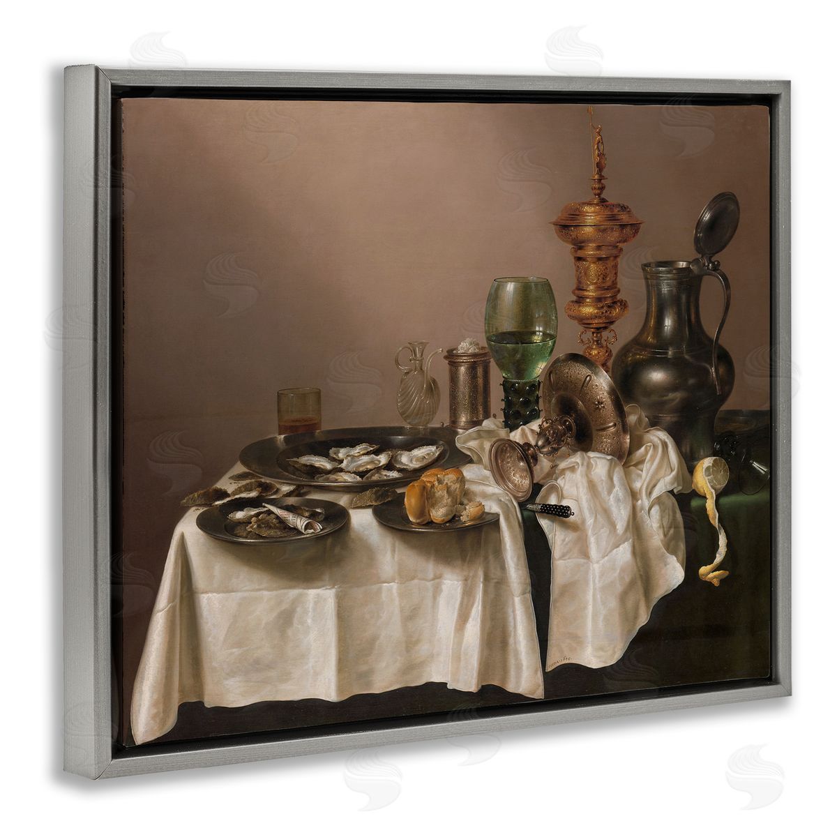 one1000paintings Still Life with Gilt Cup Willem Claesz Classic Painting Gray Floating Frame Canvas Wall Art Print