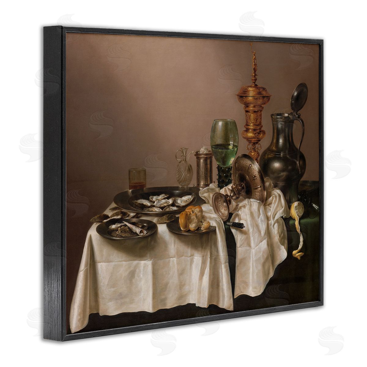 one1000paintings Still Life with Gilt Cup Willem Claesz Classic Painting Black Framed Giclee Wall Art Print