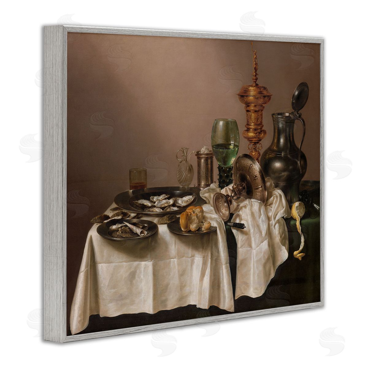 one1000paintings Still Life with Gilt Cup Willem Claesz Classic Painting Gray Framed Giclee Wall Art Print