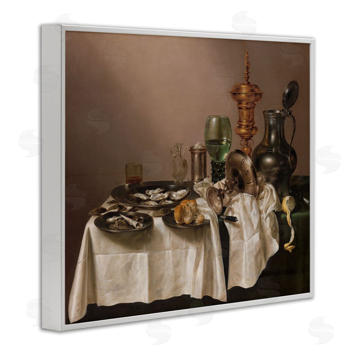 one1000paintings Still Life with Gilt Cup Willem Claesz Classic Painting White Framed Giclee Wall Art Print