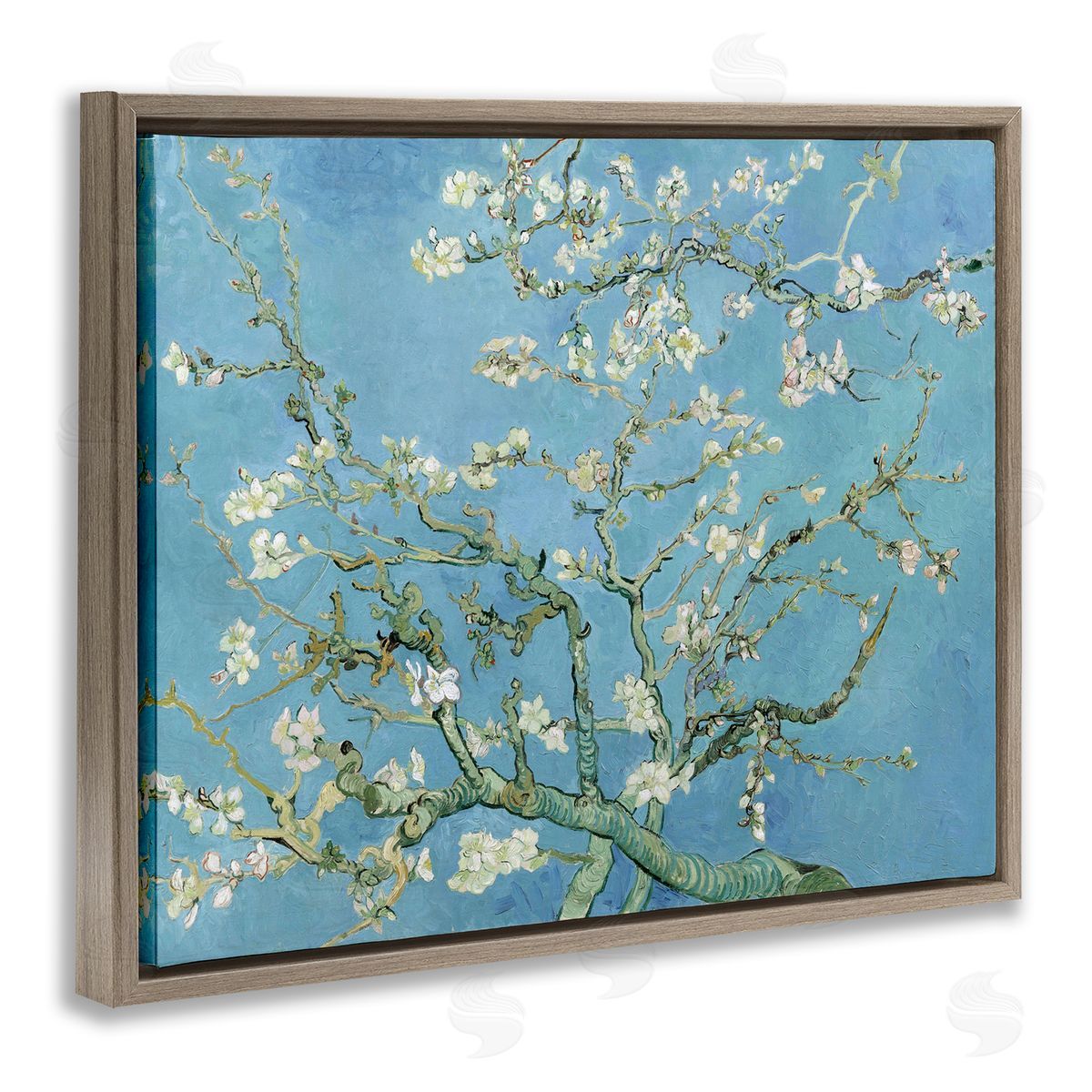 one1000paintings Almond Blossoms Vincent van Gogh Classic Tree Blossom Painting Brown Floating Frame Canvas Wall Art Print