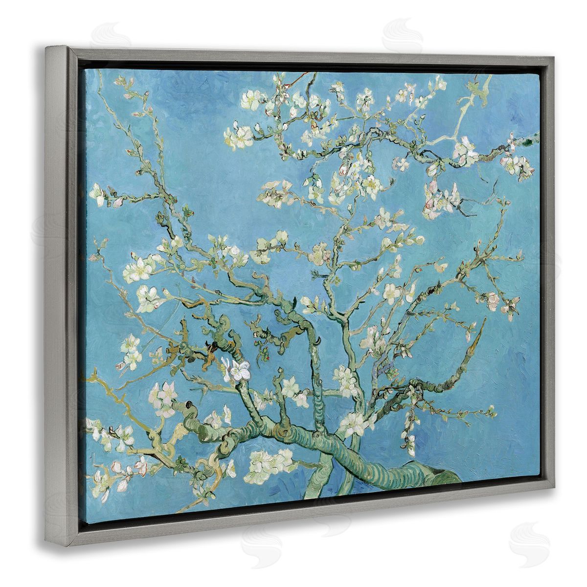 one1000paintings Almond Blossoms Vincent van Gogh Classic Tree Blossom Painting Gray Floating Frame Canvas Wall Art Print