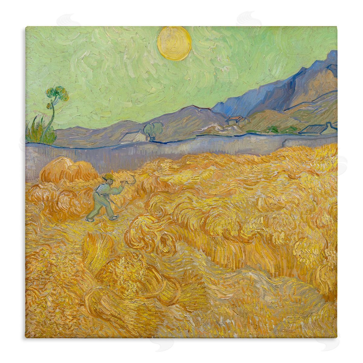 one1000paintings Wheatefield with a Reaper Vincent van Gogh Classic Painting Stretched Canvas Wall Art Print