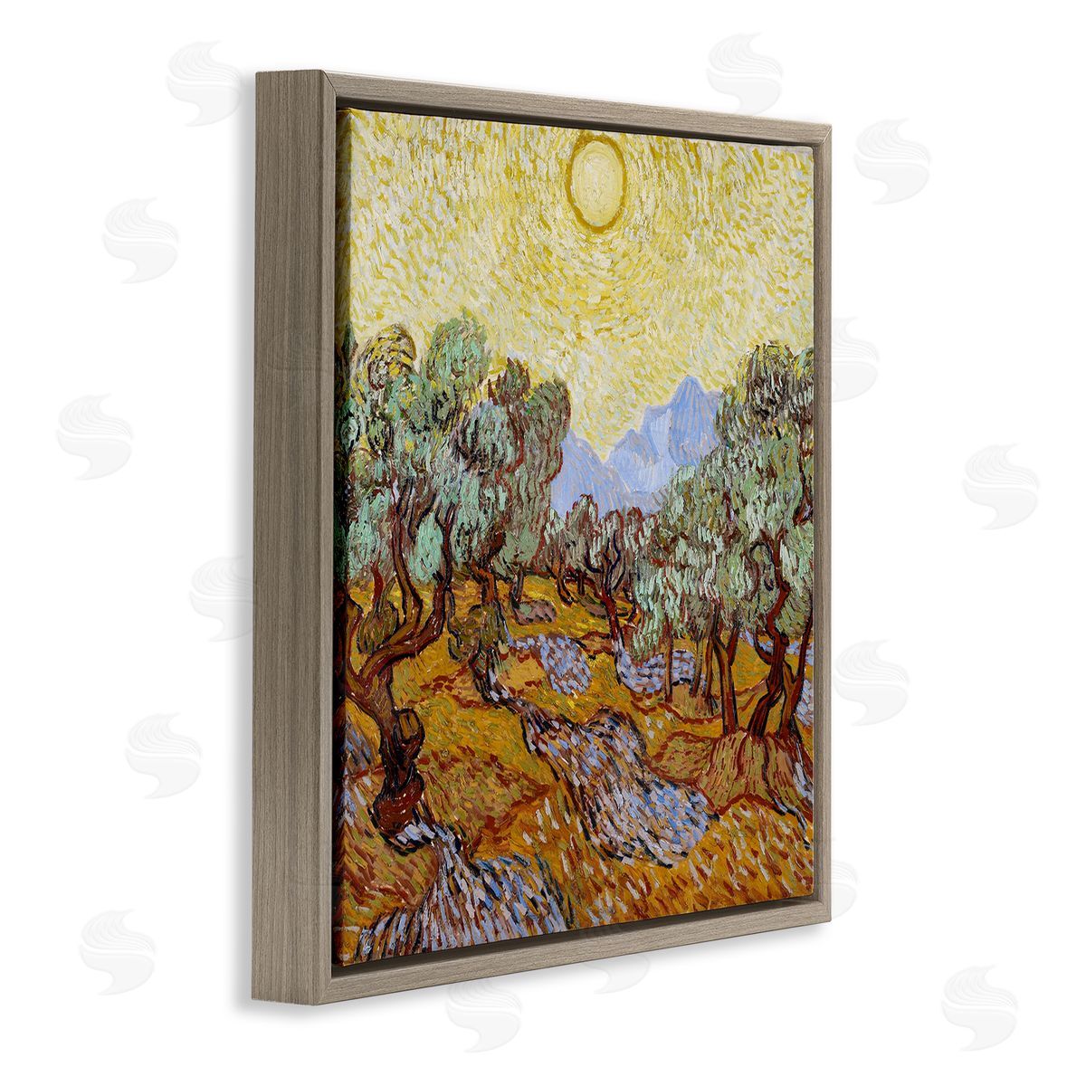 one1000paintings Olijfbomen Olive Branches Vincent van Gogh Classic Painting Brown Floating Frame Canvas Wall Art Print