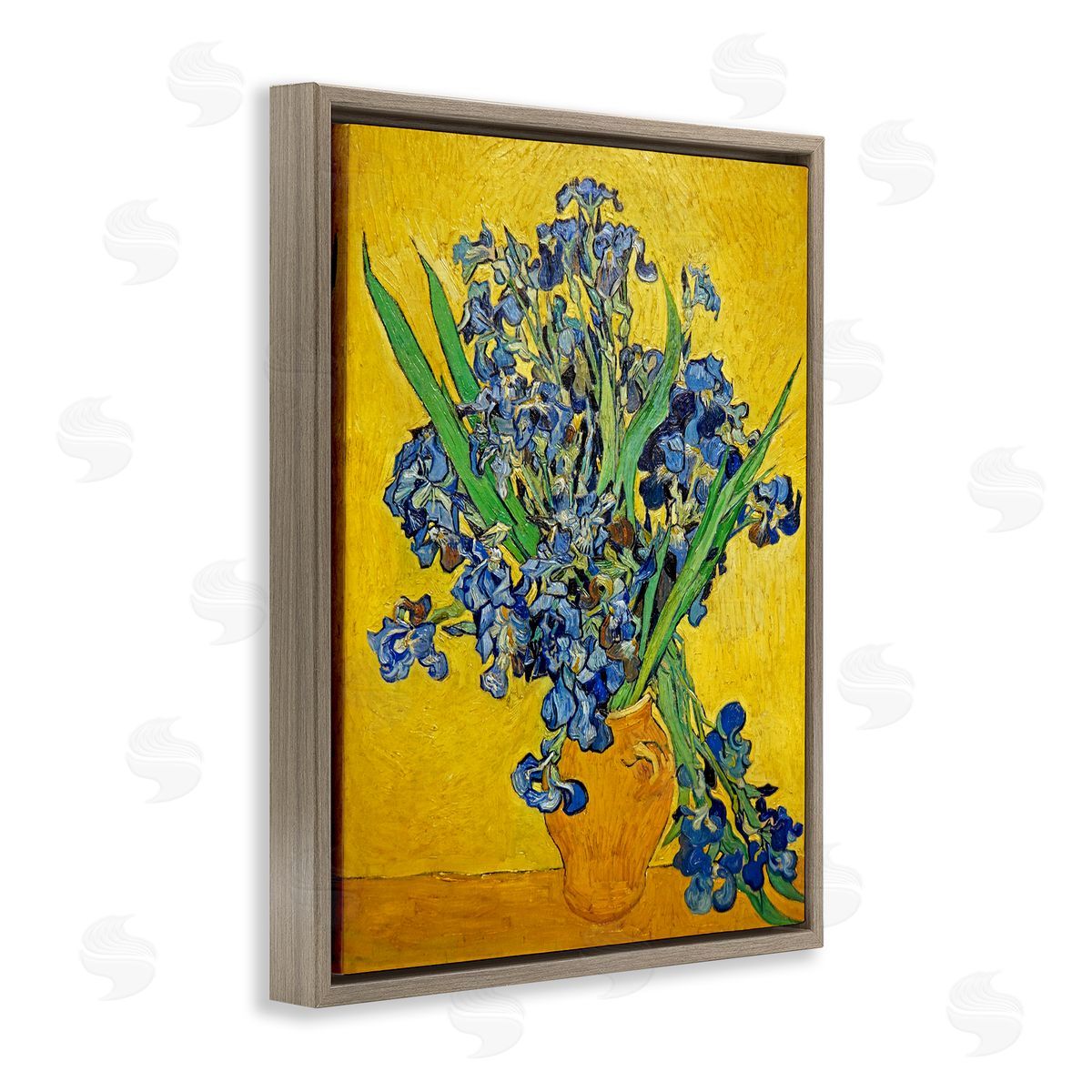 one1000paintings Vaas met Irissen Vincent van Gogh Iris Flower Painting Brown Floating Frame Canvas Wall Art Print