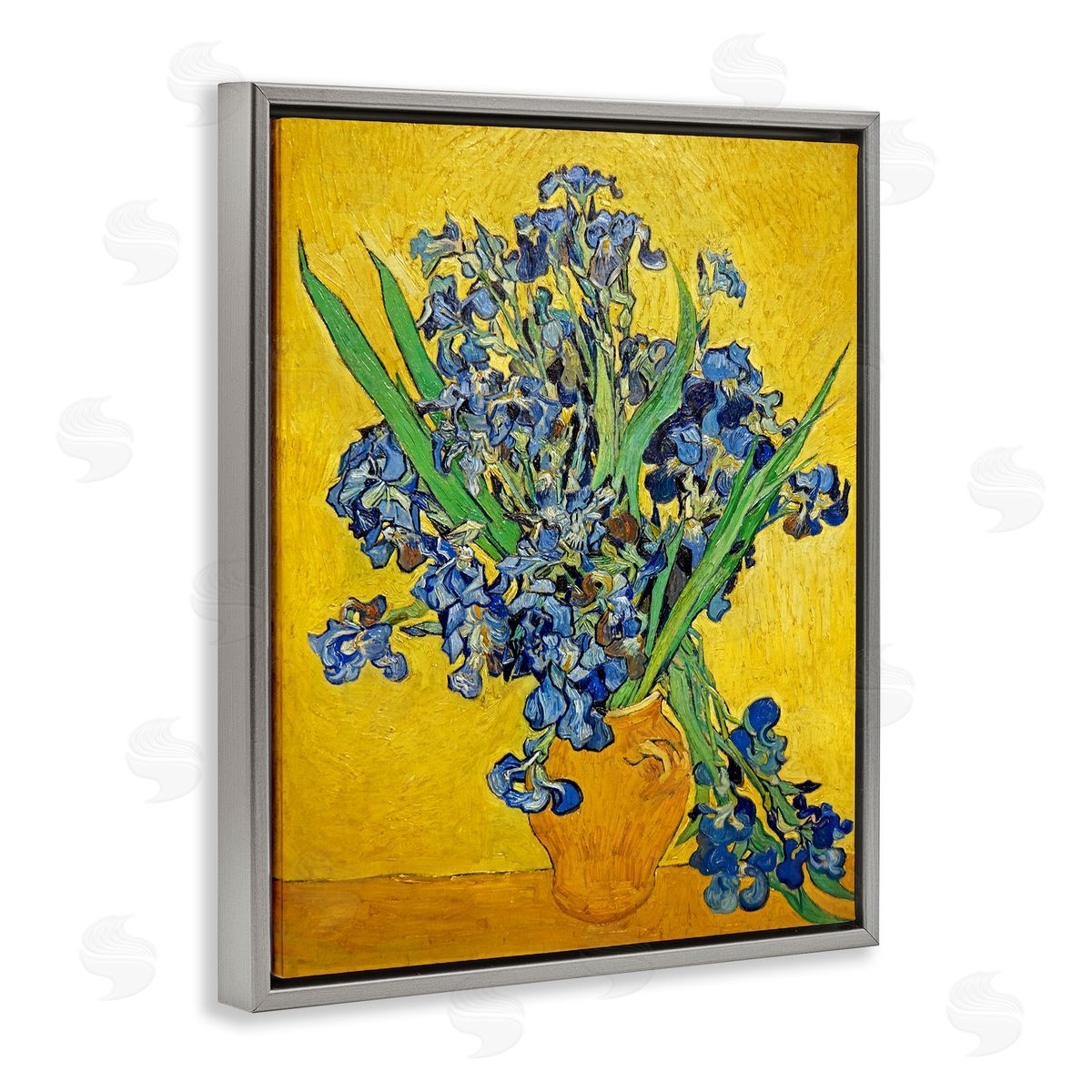 one1000paintings Vaas met Irissen Vincent van Gogh Iris Flower Painting Gray Floating Frame Canvas Wall Art Print