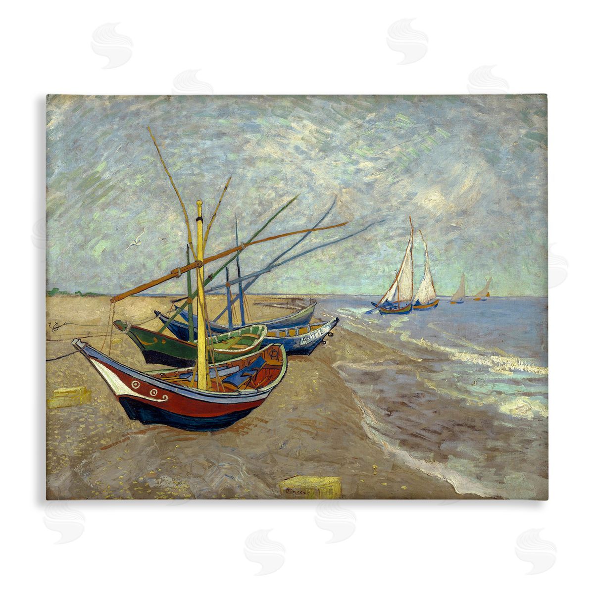 one1000paintings Fishing Boats on Beach Saintes Maries Vincent van Gogh Painting Stretched Canvas Wall Art Print