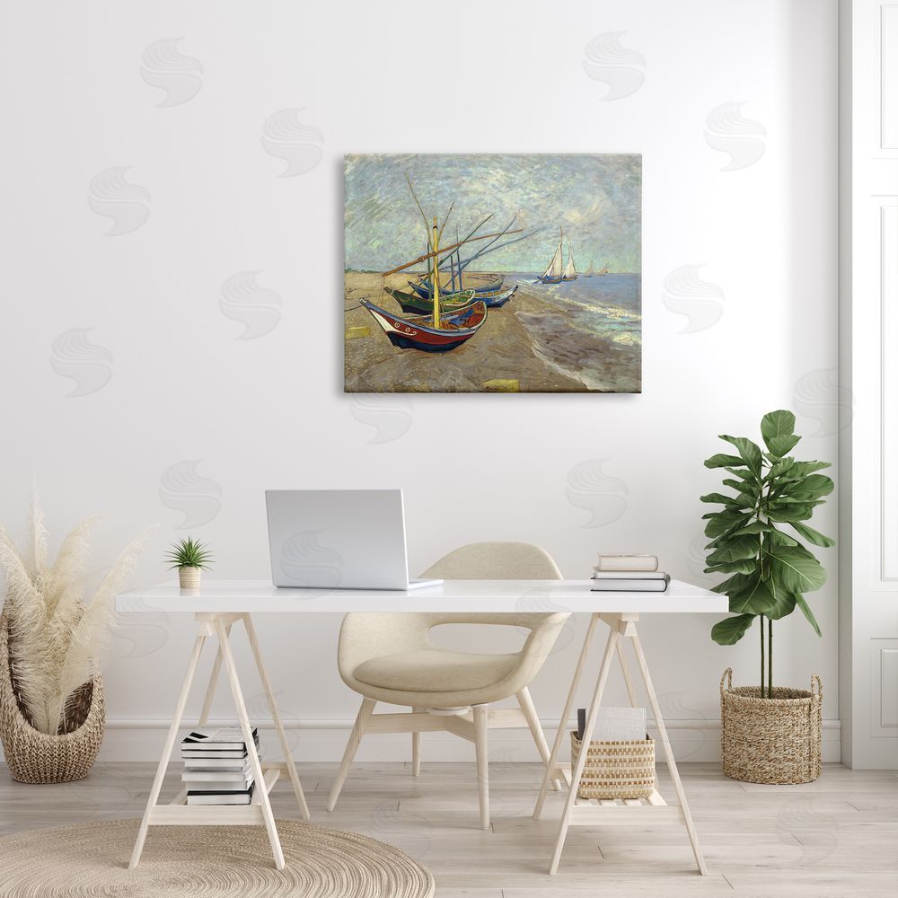 one1000paintings Fishing Boats on Beach Saintes Maries Vincent van Gogh Painting Canvas Wall Art Print in Room