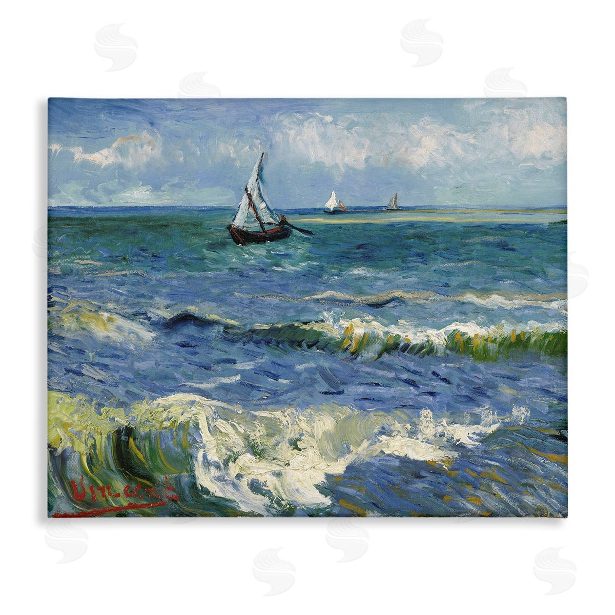one1000paintings The Sea at Les Saintes-Maries-de-la-Mer Vincent van Gogh Painting Stretched Canvas Wall Art Print