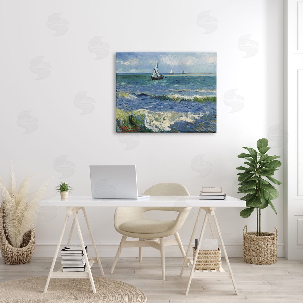 one1000paintings The Sea at Les Saintes-Maries-de-la-Mer Vincent van Gogh Painting Canvas Wall Art Print in Room