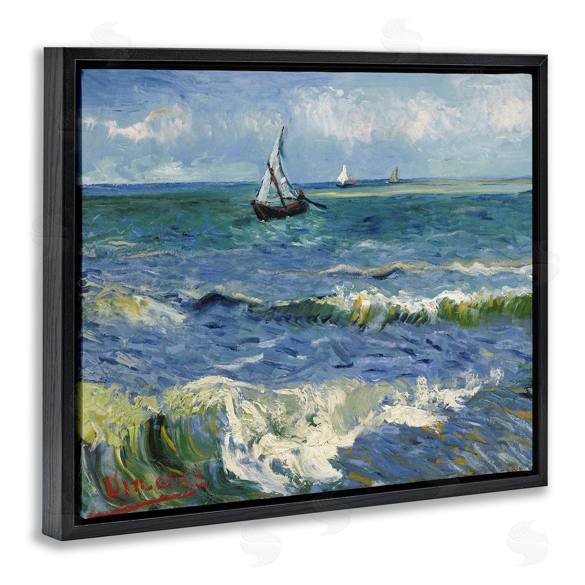 one1000paintings The Sea at Les Saintes-Maries-de-la-Mer Vincent van Gogh Painting Black Floating Frame Canvas Wall Art Print