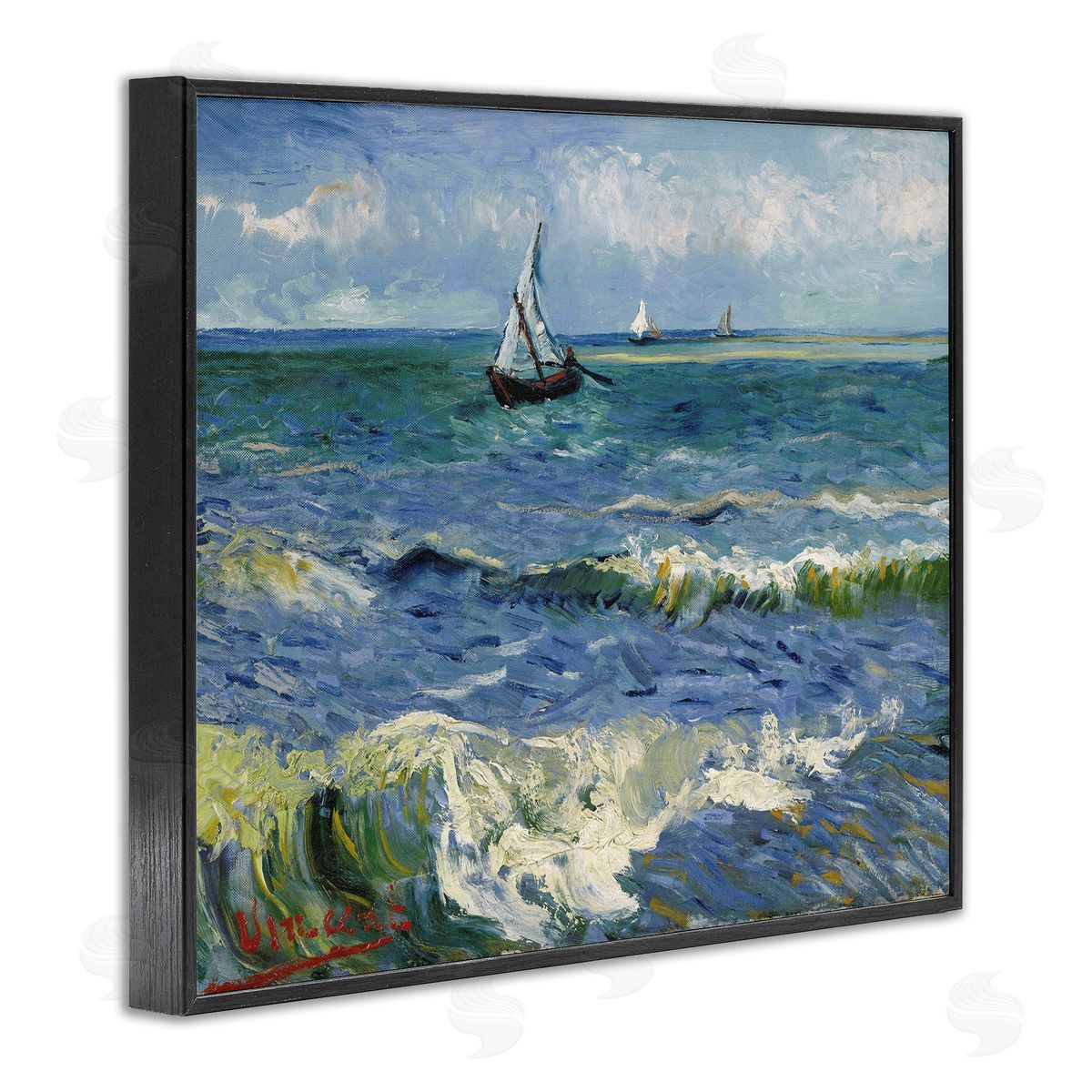 one1000paintings The Sea at Les Saintes-Maries-de-la-Mer Vincent van Gogh Painting Black Framed Giclee Wall Art Print