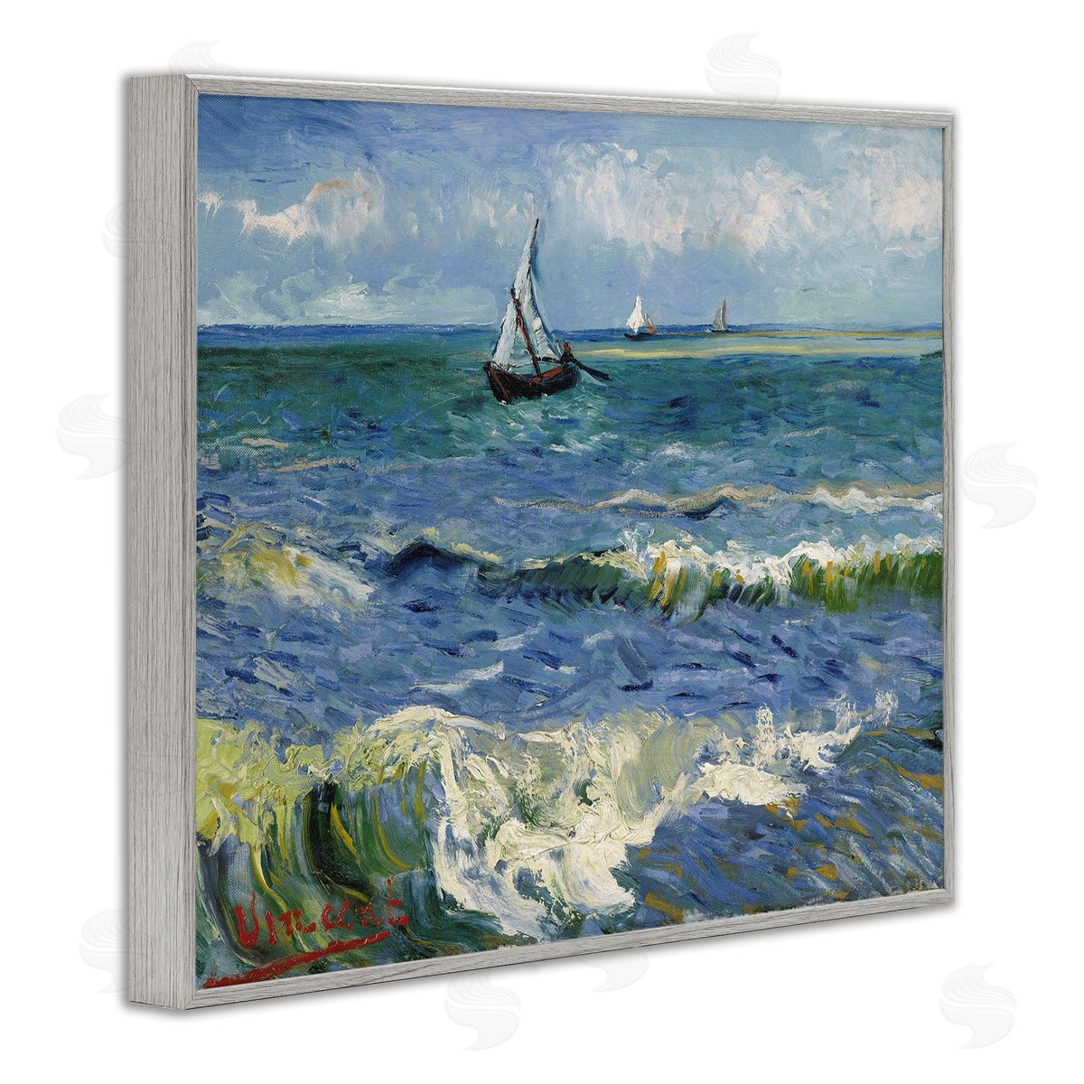 one1000paintings The Sea at Les Saintes-Maries-de-la-Mer Vincent van Gogh Painting Gray Framed Giclee Wall Art Print