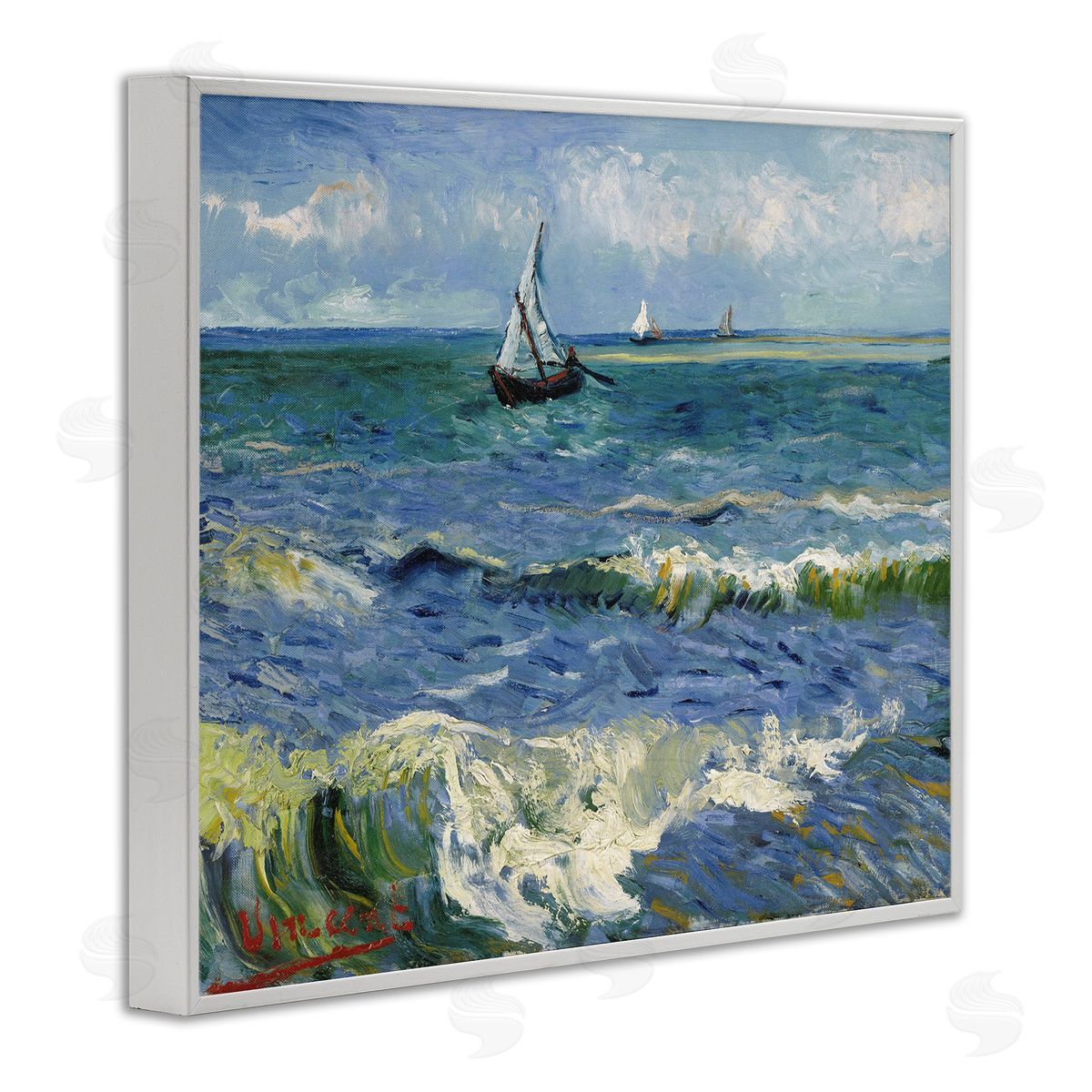 one1000paintings The Sea at Les Saintes-Maries-de-la-Mer Vincent van Gogh Painting White Framed Giclee Wall Art Print