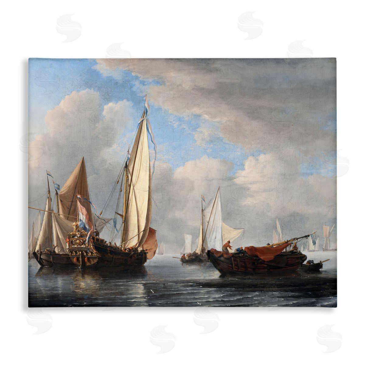 one1000paintings Yacht and Other Vessels Willem van de Velde Classic Painting Stretched Canvas Wall Art Print