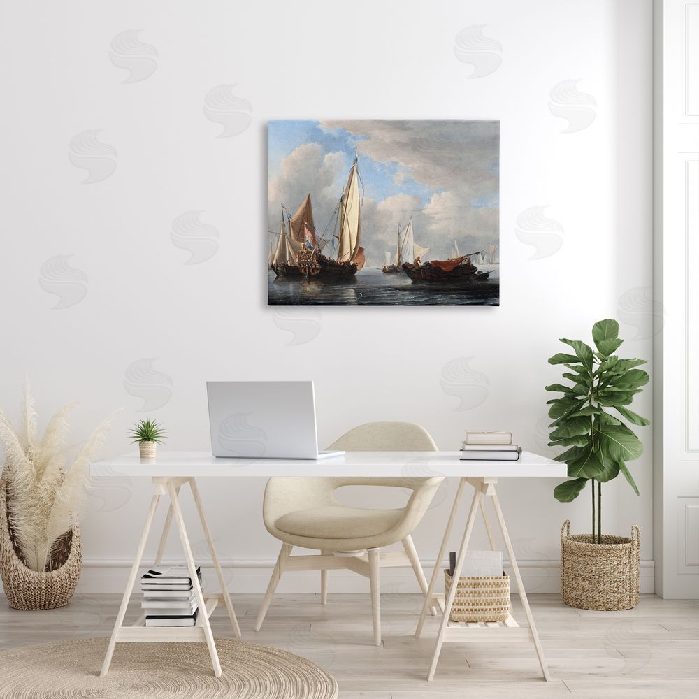 one1000paintings Yacht and Other Vessels Willem van de Velde Classic Painting Canvas Wall Art Print in Room