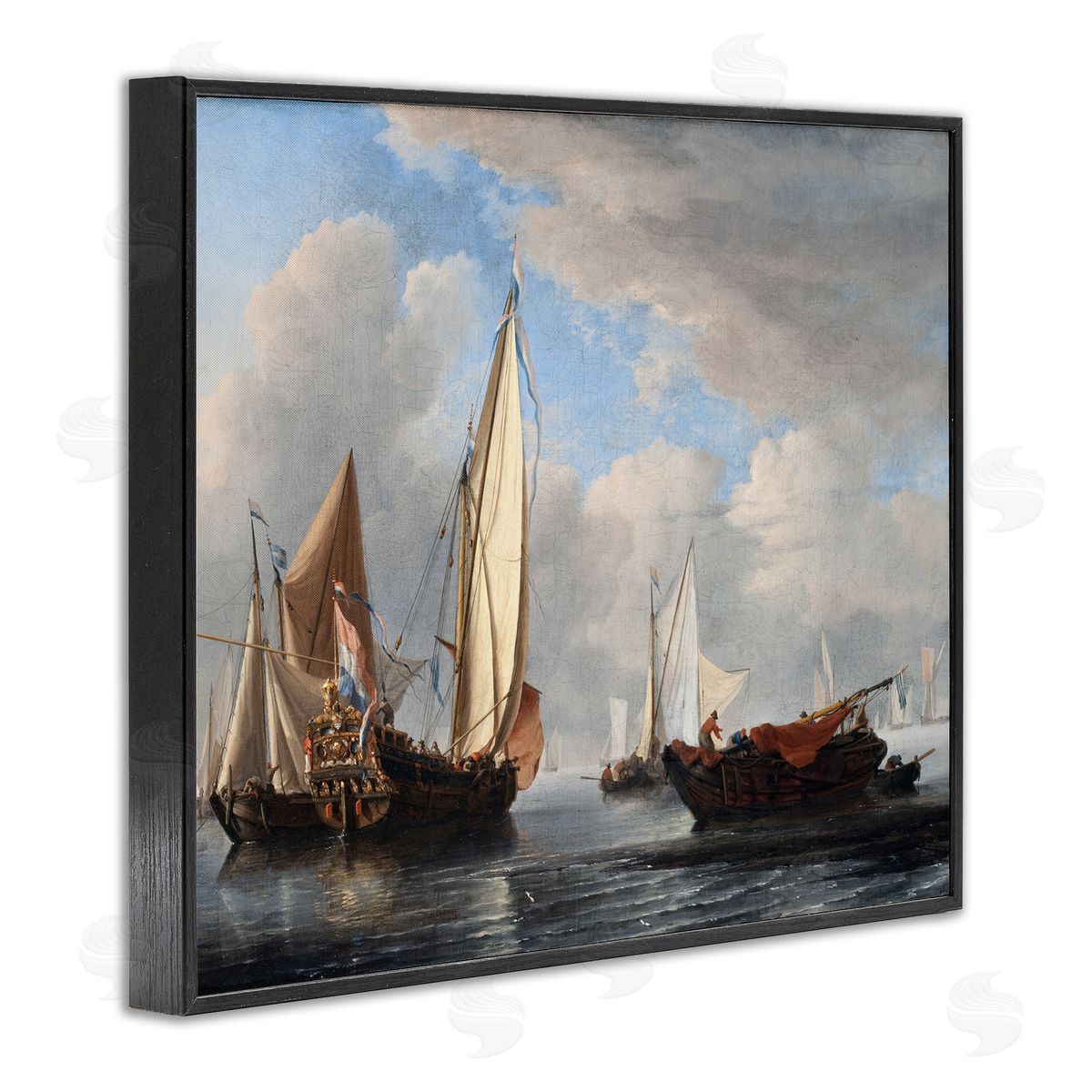 one1000paintings Yacht and Other Vessels Willem van de Velde Classic Painting Black Framed Giclee Wall Art Print