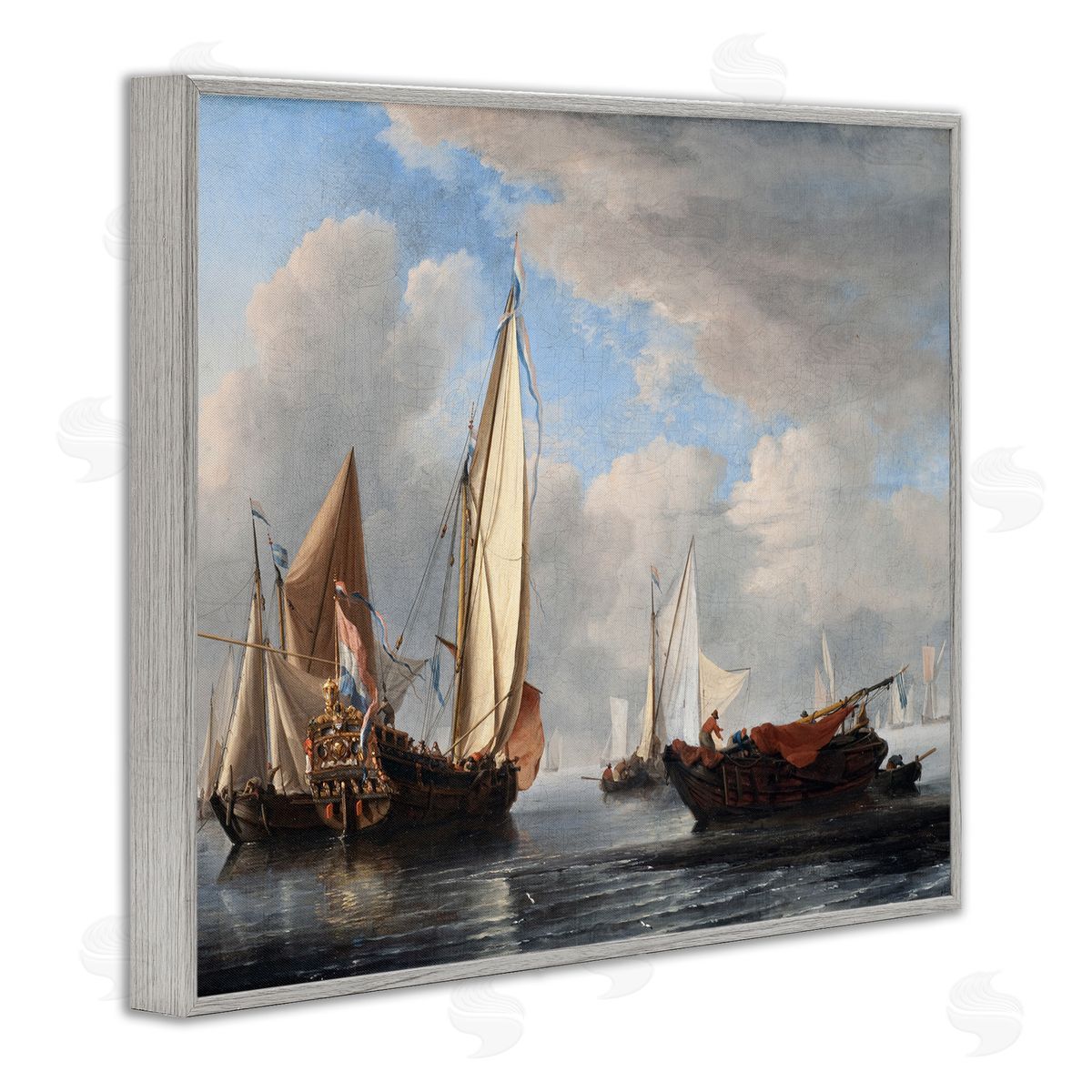 one1000paintings Yacht and Other Vessels Willem van de Velde Classic Painting Gray Framed Giclee Wall Art Print