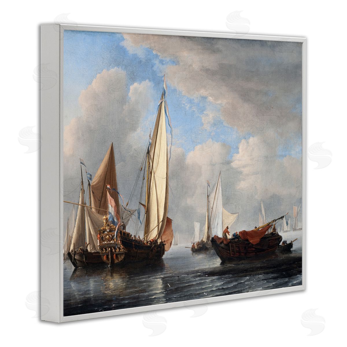 one1000paintings Yacht and Other Vessels Willem van de Velde Classic Painting White Framed Giclee Wall Art Print