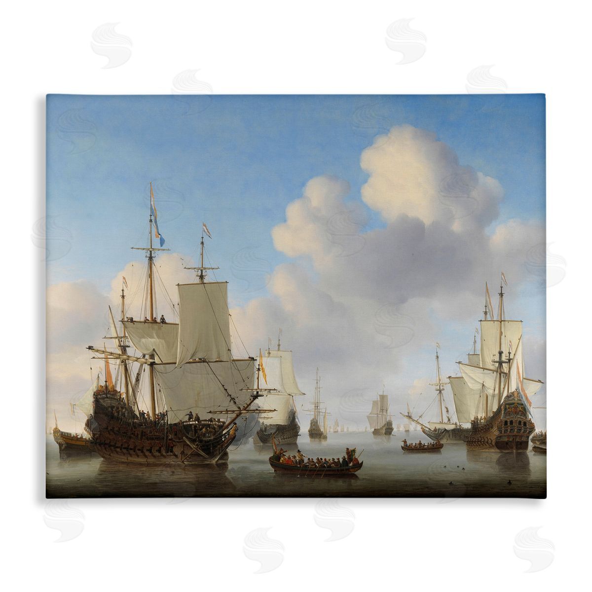 one1000paintings Dutch Ships at Sea Willem van de Velde Classic Painting Stretched Canvas Wall Art Print