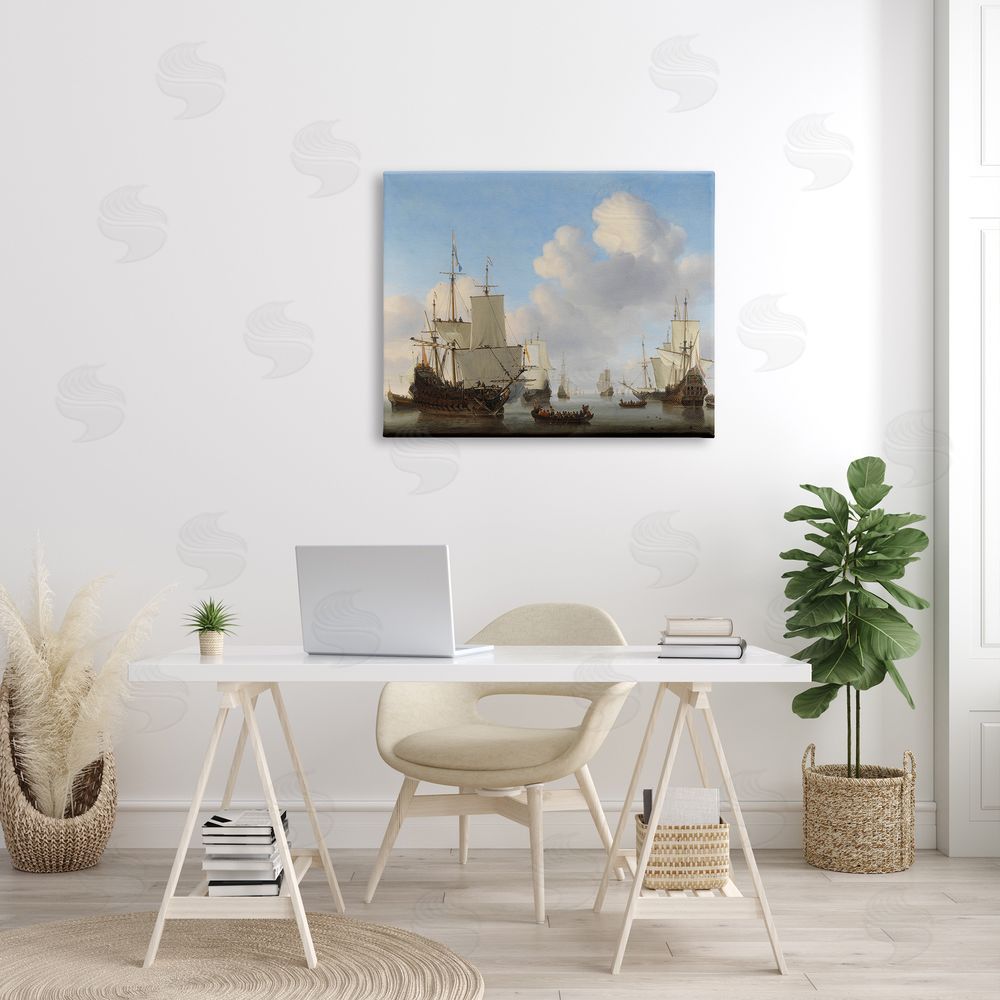 one1000paintings Dutch Ships at Sea Willem van de Velde Classic Painting Canvas Wall Art Print in Room