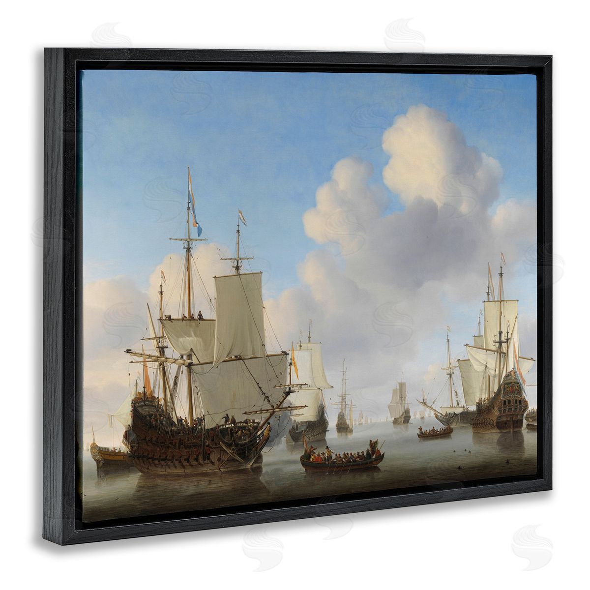 one1000paintings Dutch Ships at Sea Willem van de Velde Classic Painting Black Floating Frame Canvas Wall Art Print