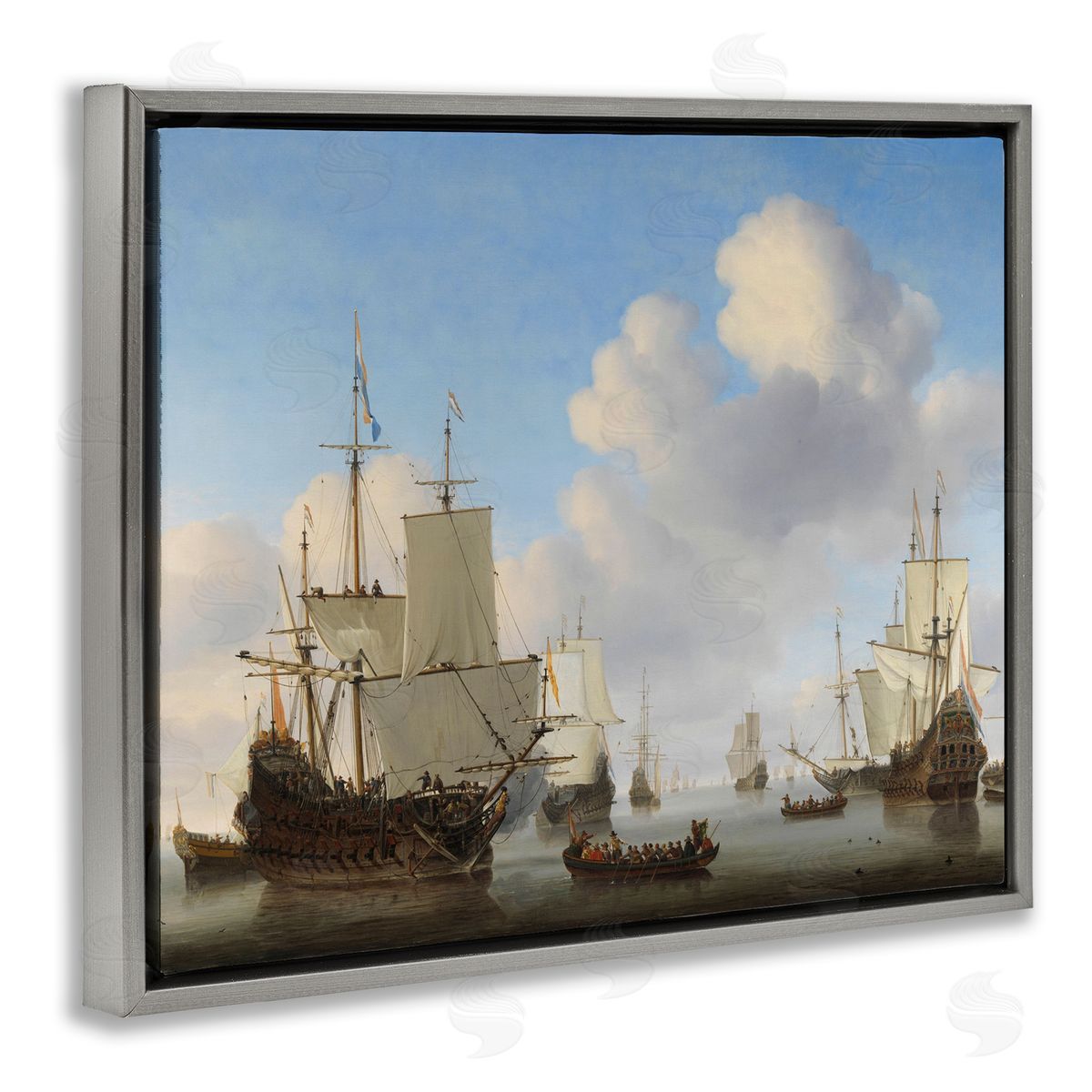 one1000paintings Dutch Ships at Sea Willem van de Velde Classic Painting Gray Floating Frame Canvas Wall Art Print