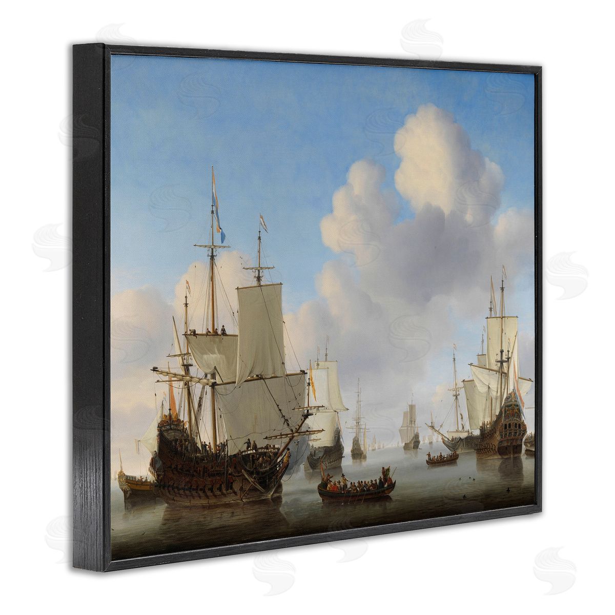 one1000paintings Dutch Ships at Sea Willem van de Velde Classic Painting Black Framed Giclee Wall Art Print