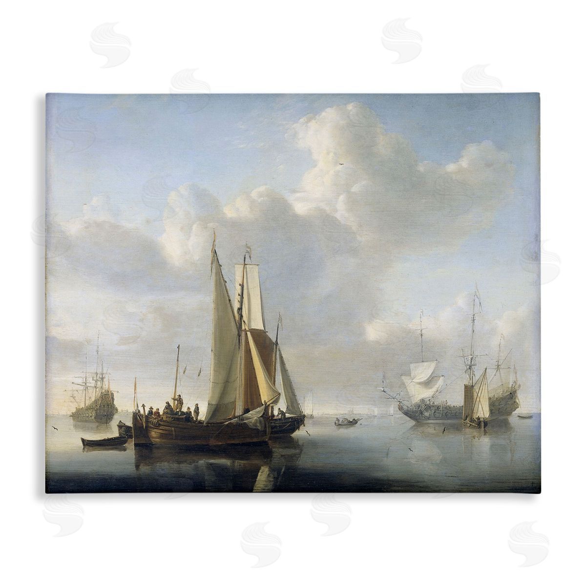one1000paintings Ships before the Shore Willem van de Velde Classic Painting Stretched Canvas Wall Art Print
