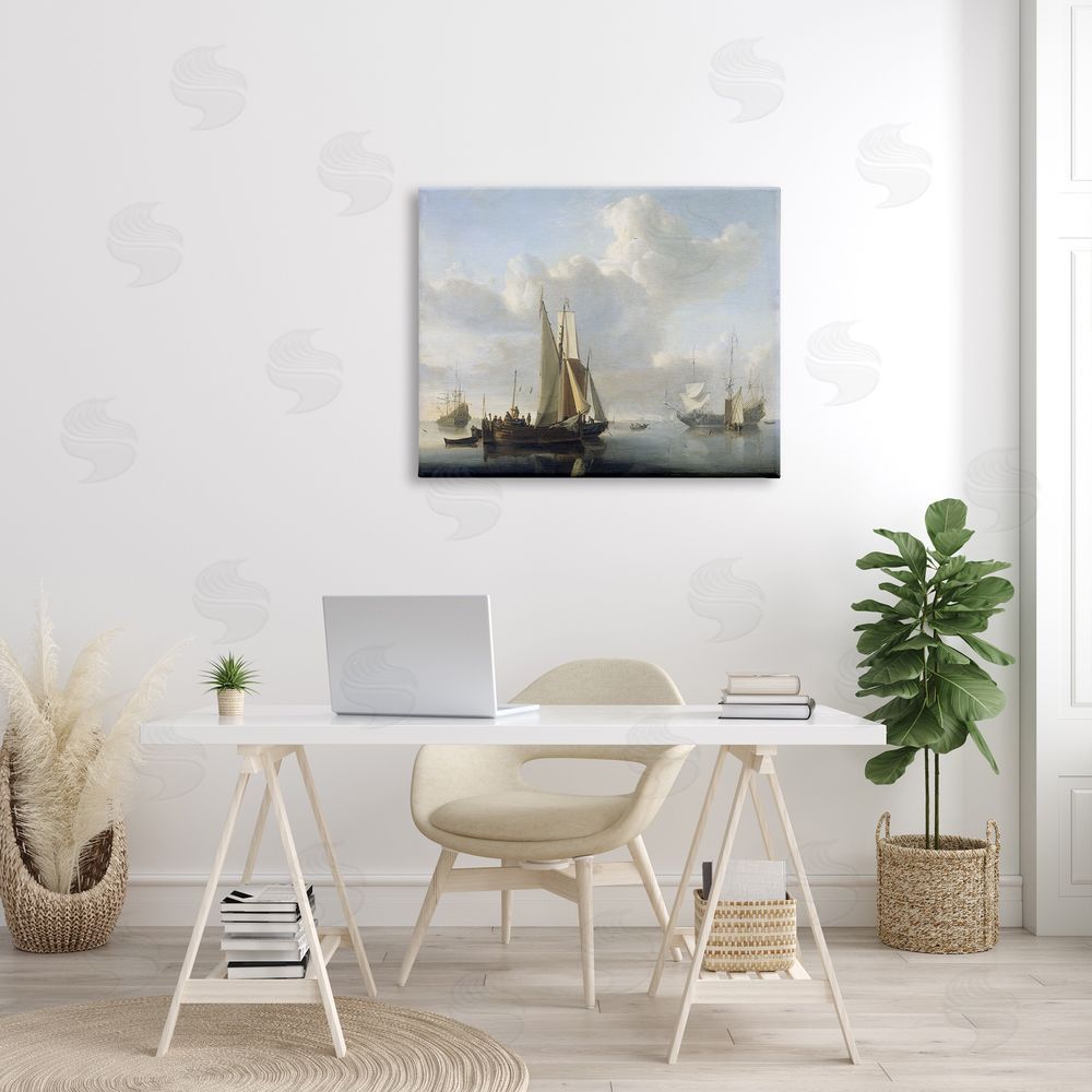 one1000paintings Ships before the Shore Willem van de Velde Classic Painting Canvas Wall Art Print in Room
