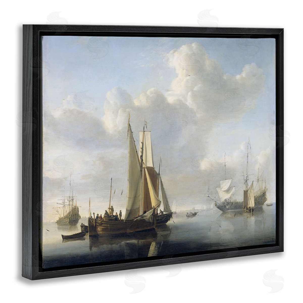 one1000paintings Ships before the Shore Willem van de Velde Classic Painting Black Floating Frame Canvas Wall Art Print
