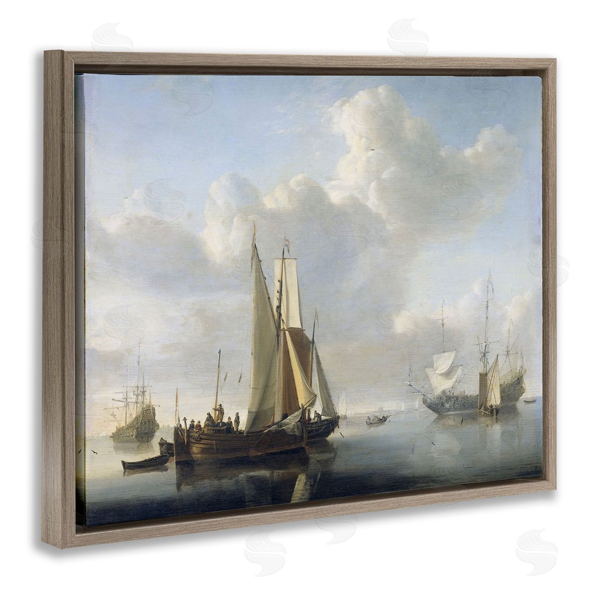 one1000paintings Ships before the Shore Willem van de Velde Classic Painting Brown Floating Frame Canvas Wall Art Print