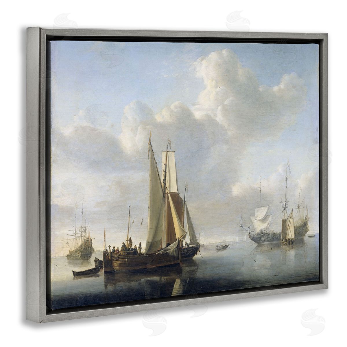 one1000paintings Ships before the Shore Willem van de Velde Classic Painting Gray Floating Frame Canvas Wall Art Print