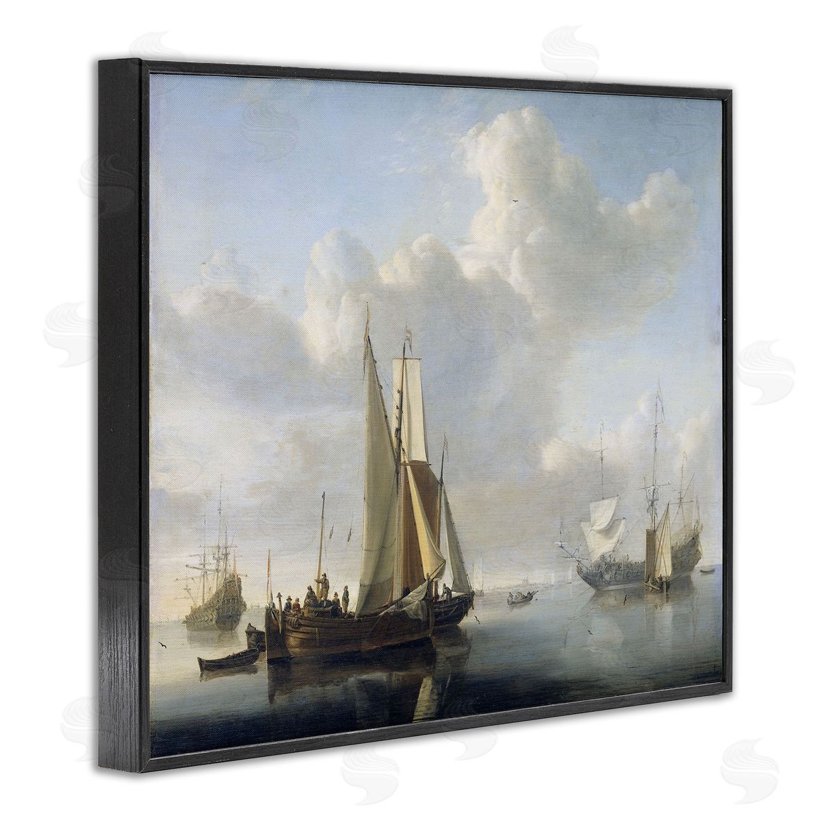 one1000paintings Ships before the Shore Willem van de Velde Classic Painting Black Framed Giclee Wall Art Print