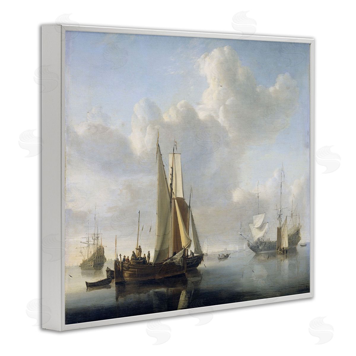 one1000paintings Ships before the Shore Willem van de Velde Classic Painting White Framed Giclee Wall Art Print