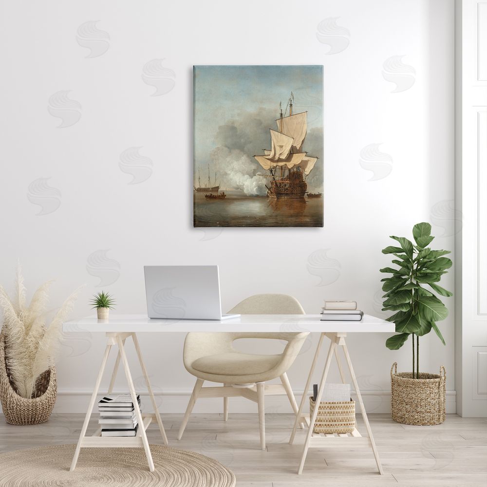 one1000paintings The Canon Willem van de Velde Classic Painting Canvas Wall Art Print in Room