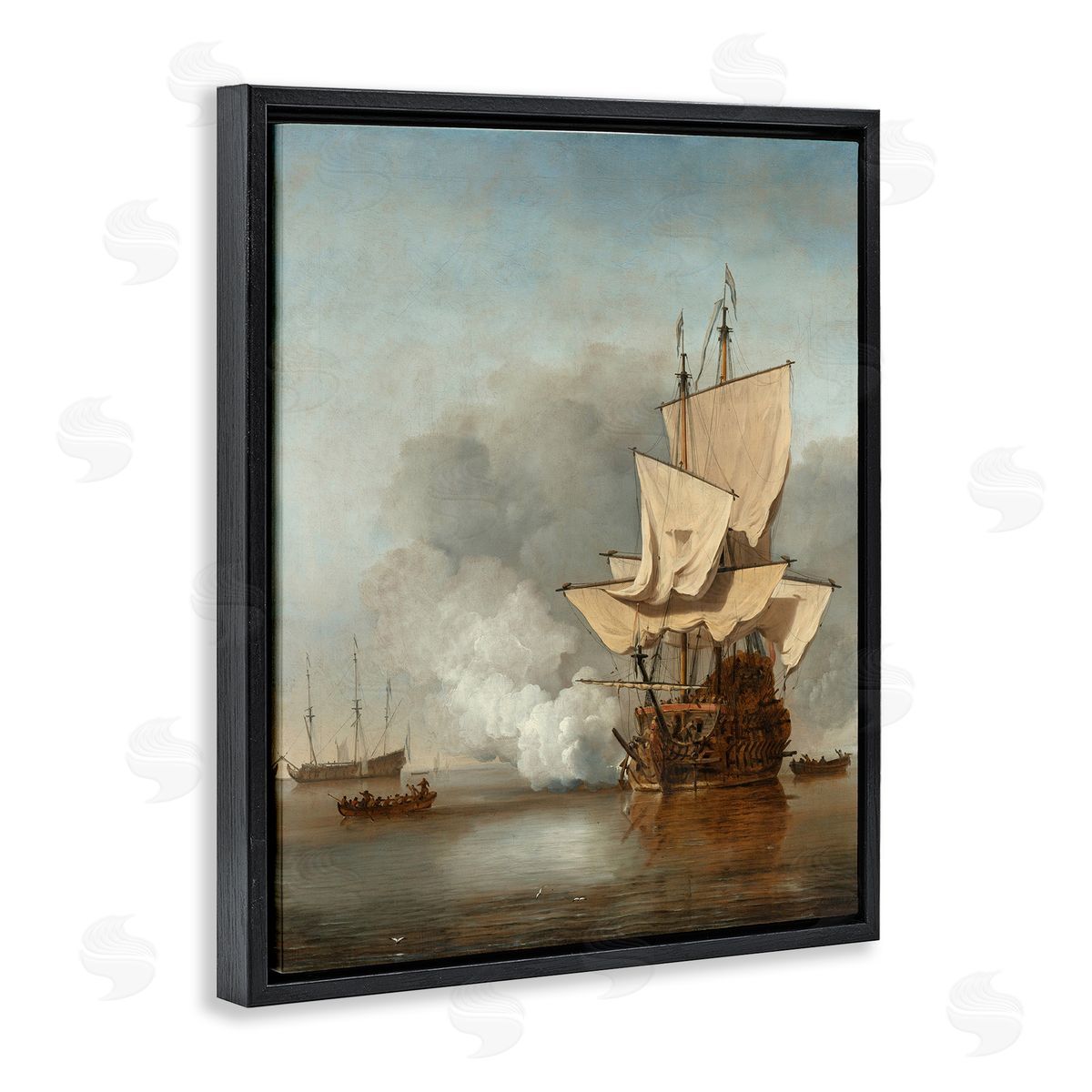 one1000paintings The Canon Willem van de Velde Classic Painting Black Floating Frame Canvas Wall Art Print