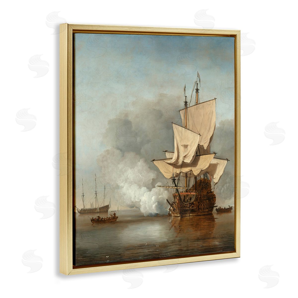 one1000paintings The Canon Willem van de Velde Classic Painting Gold Floating Frame Canvas Wall Art Print