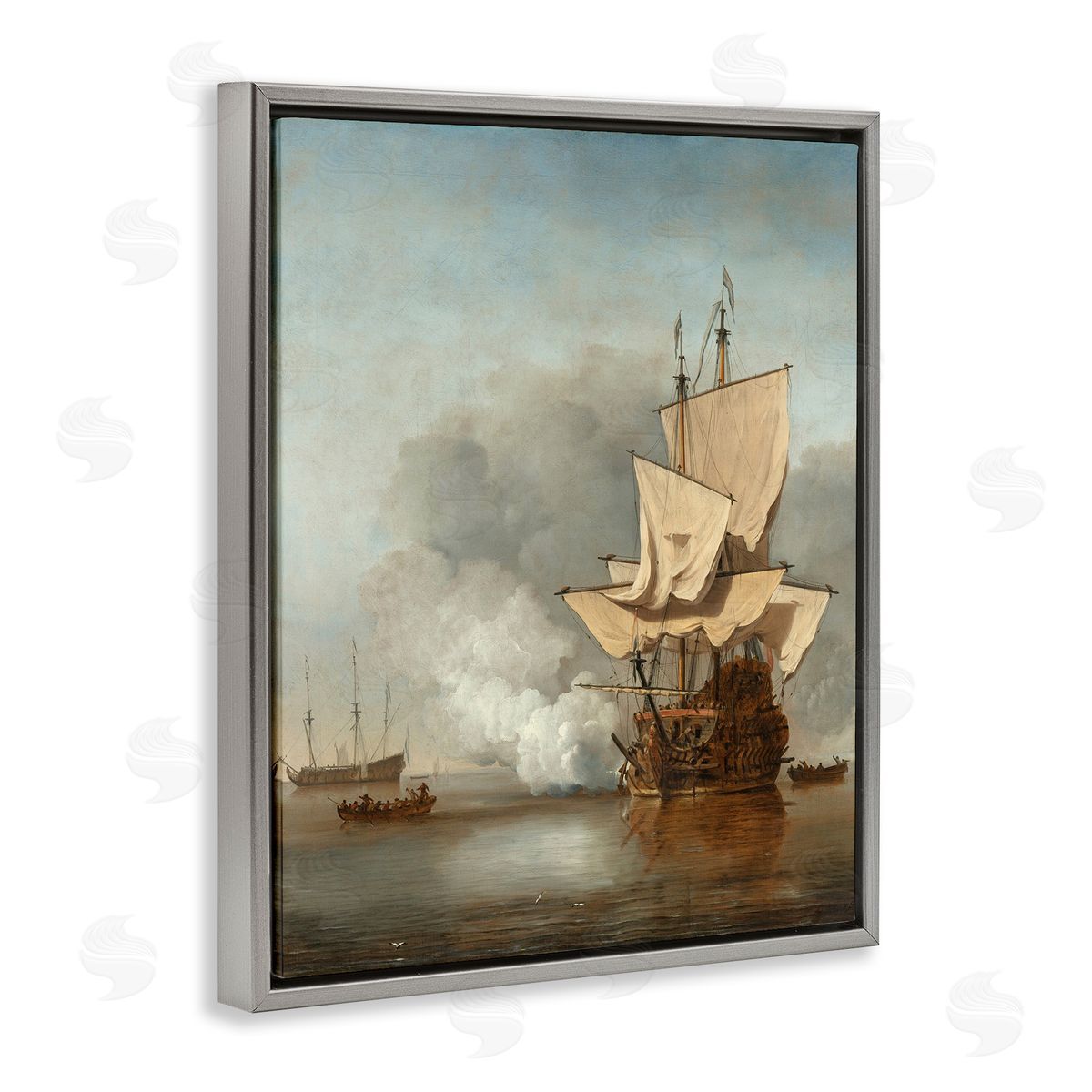 one1000paintings The Canon Willem van de Velde Classic Painting Gray Floating Frame Canvas Wall Art Print