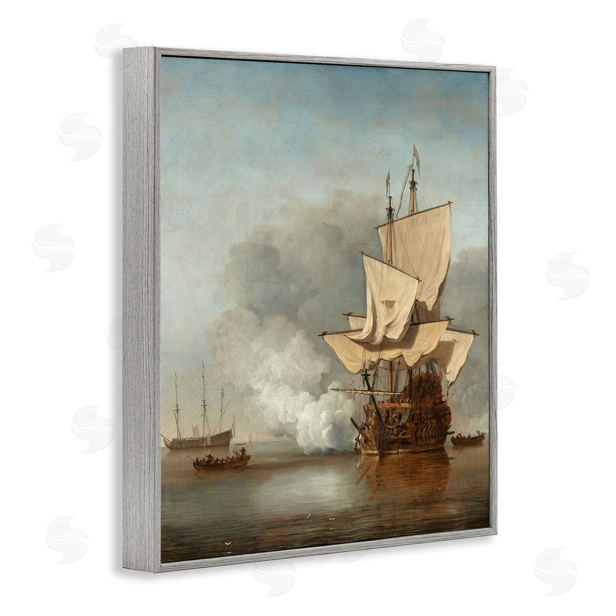 one1000paintings The Canon Willem van de Velde Classic Painting Gray Framed Giclee Wall Art Print