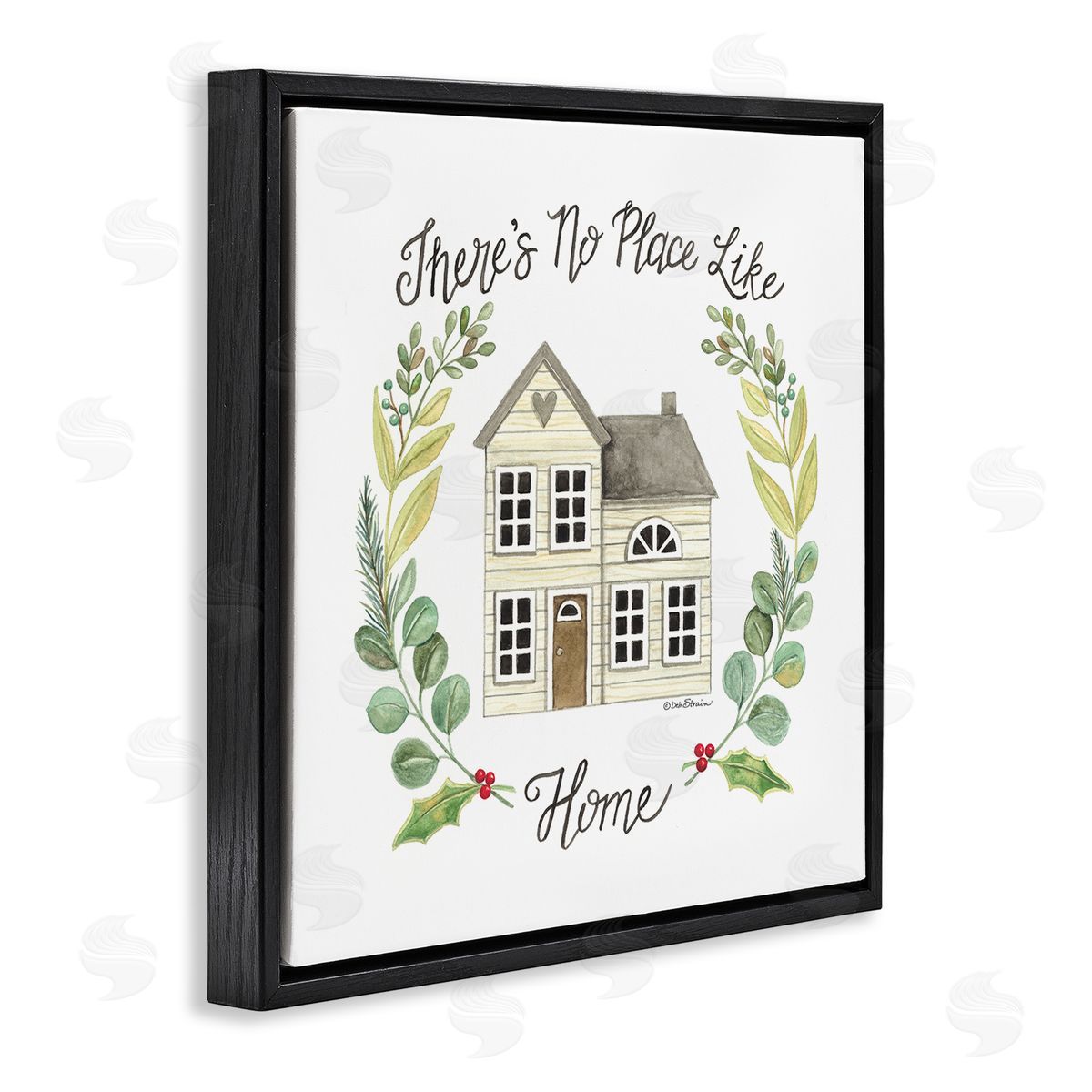 Deb Strain No Place Like Home Casual House Leaf Laurel Black Floating Frame Canvas Wall Art Print