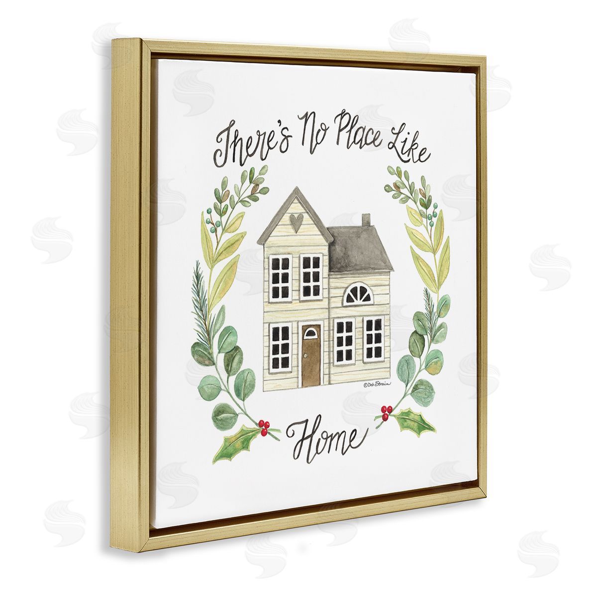 Deb Strain No Place Like Home Casual House Leaf Laurel Gold Floating Frame Canvas Wall Art Print